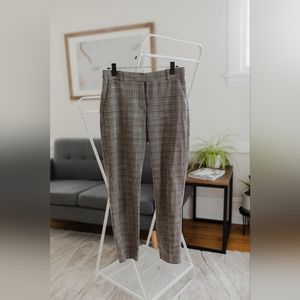 Plaid Cream and Black Slacks/Trousers with Tapered Leg